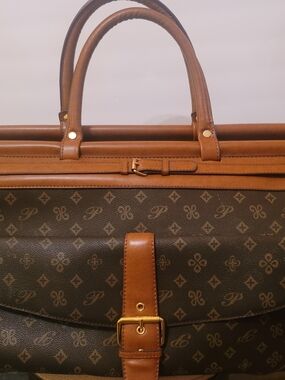 Brown Monogram Leather Tote Bag with Tan Trim 21"L.x14"H